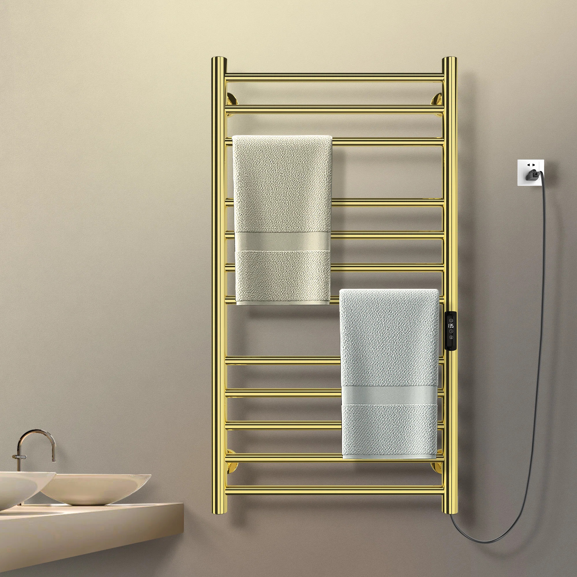 Wall Mount Heated Towel Electric Towel Warmer 12 Bars AH704-G | Wayfair North America