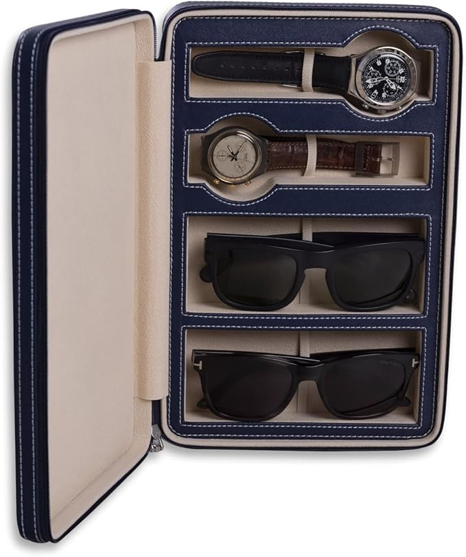 Bey-Berk Custom Personalized Genuine Leather two watches and sunglasses/eyeglasses travel case wi... | Amazon (US)