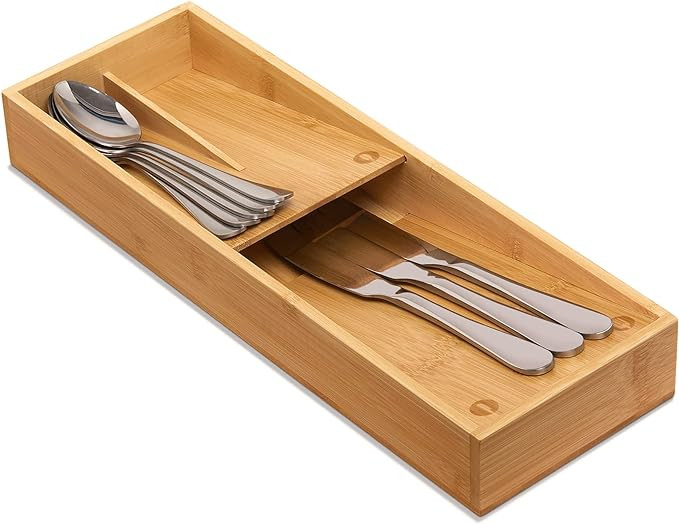 Bamboo Silverware Drawer Organizer, Kitchen Cutlery Tray,Utensil Holder for Spoons, Forks, Knives... | Amazon (US)
