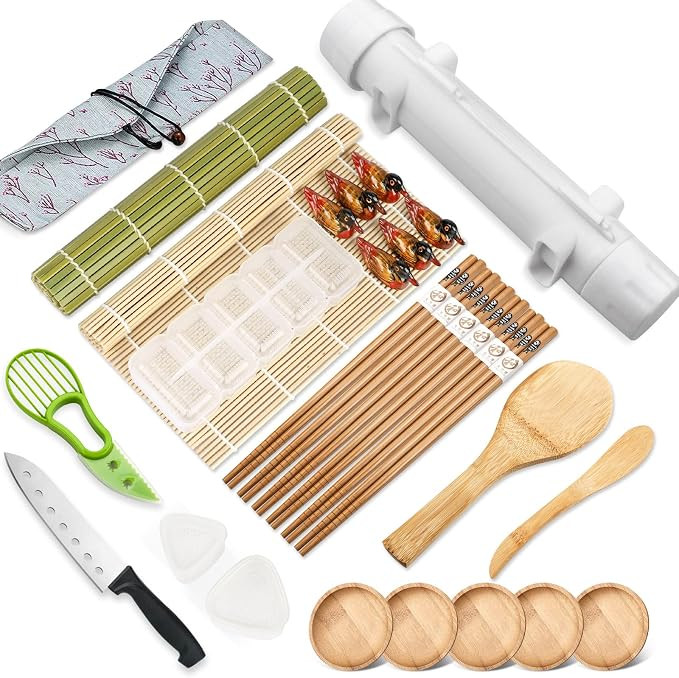 Amazon.com | 29 PCS Sushi Making Kit,DIY All In One Sushi Bazooka Maker with Bamboo Sushi Mat,Bam... | Amazon (US)