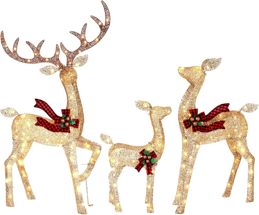 3-Piece Large Lighted Christmas Deer Family Set, Christmas Indoor and Outdoor Decoration with 225... | Amazon (US)