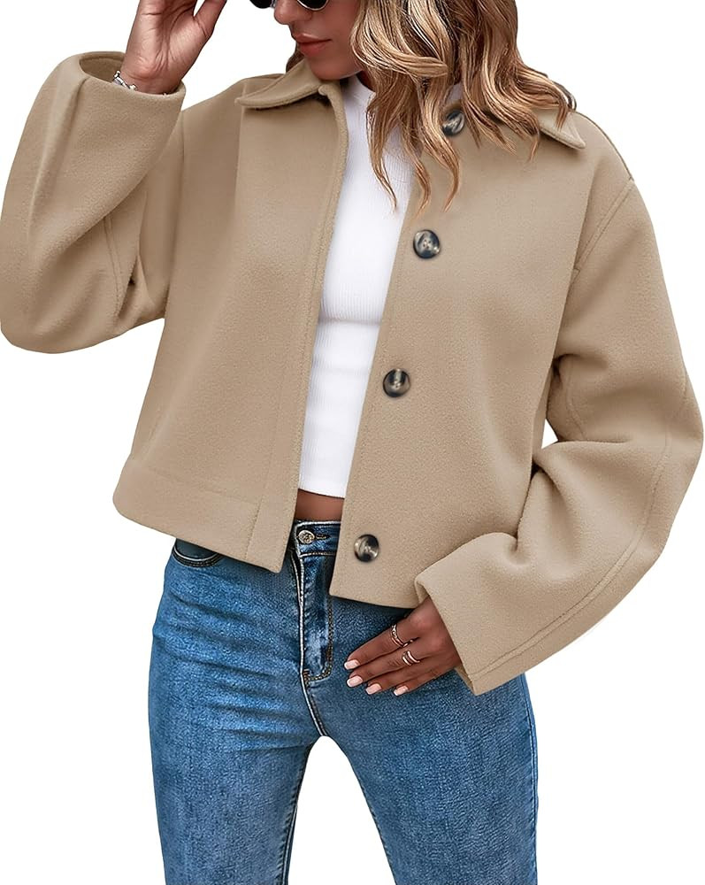 Cicy Bell Womens Cropped Pea Coat Casual Button Down Short Jackets Fall Winter Outerwear | Amazon (US)