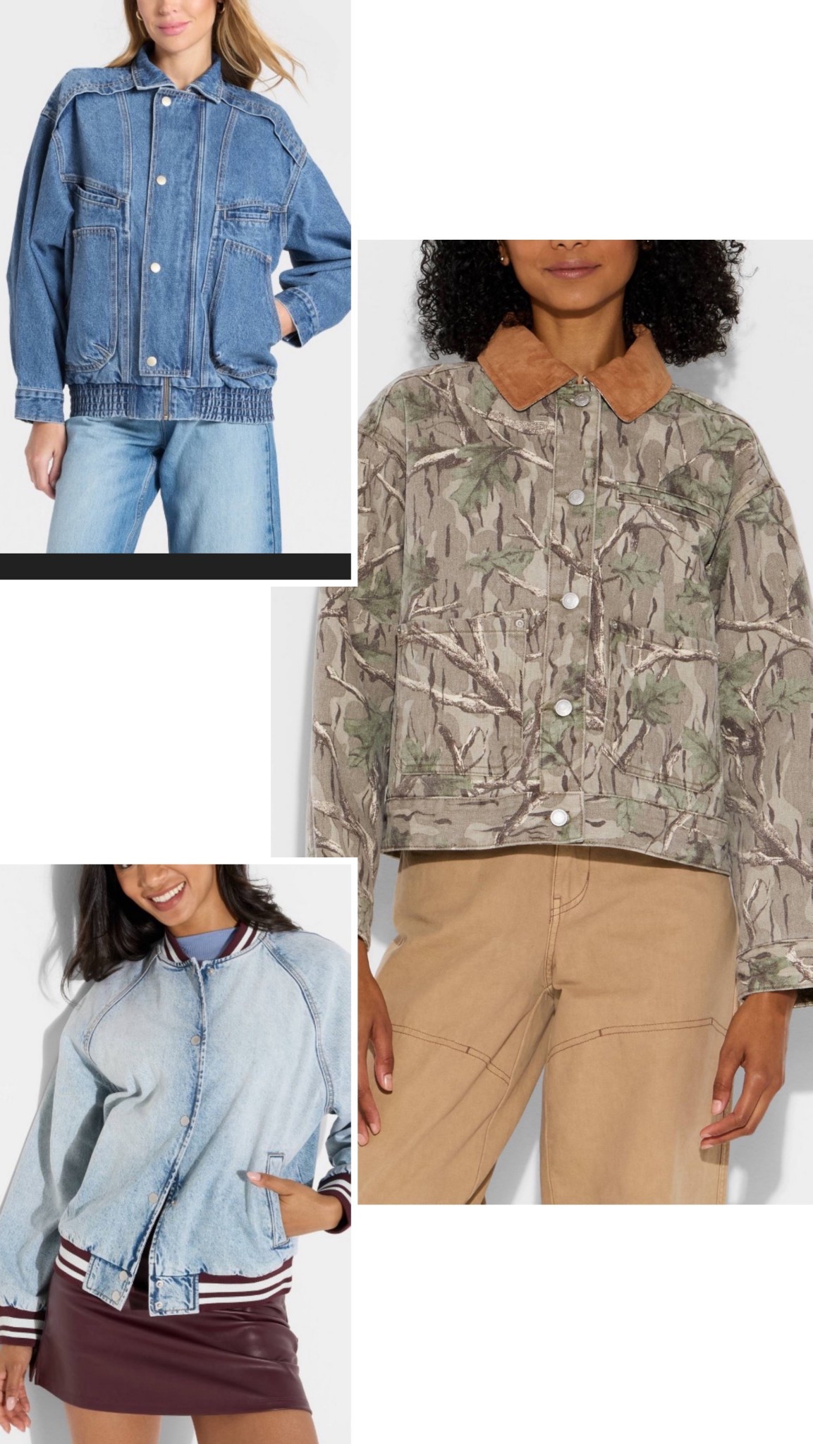 Target jackets you need this fall! 

#bomberjacket #camojacket #barnjacket #denimjacket #targetfinds #under50 



#LTKU #LTKGiftGuide #LTKFindsUnder100