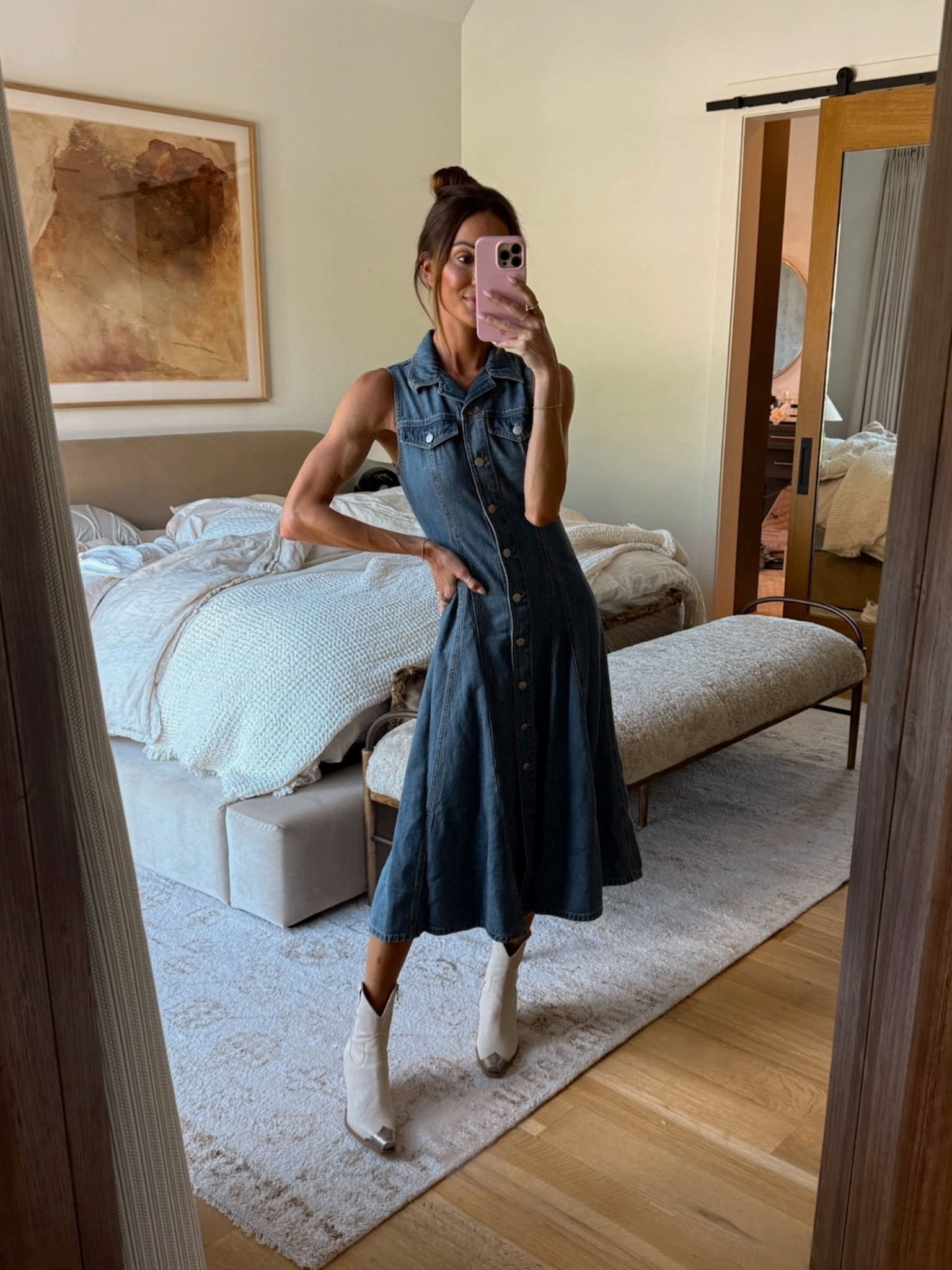 how stunning is this twirly denim dress 😍 25% off! 