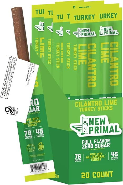 New Primal Cilantro Lime Turkey Sticks, Keto, Gluten Free Healthy Snacks for Adults, Sugar Free L... | Amazon (US)