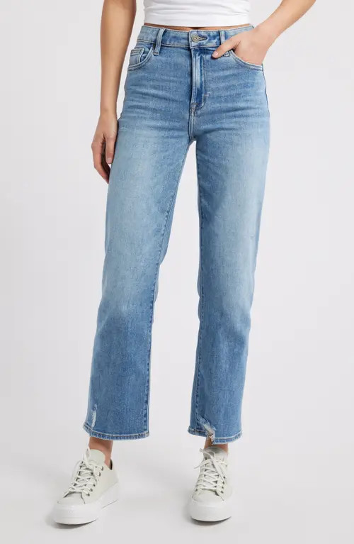 HIDDEN JEANS Frayed Hem Straight Leg Jeans in Med Wash at Nordstrom, Size 25 | Nordstrom