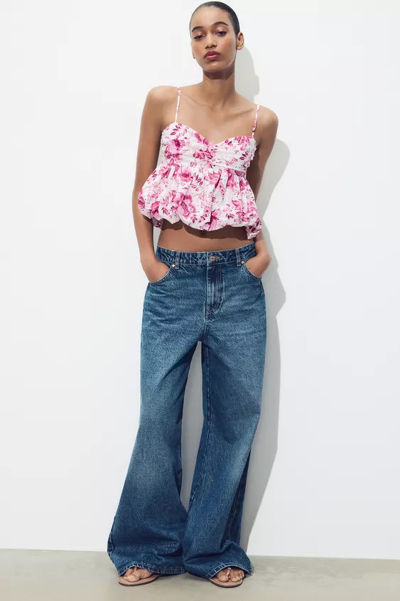 PRINTED TOP WITH OPENWORK EMBROIDERY | Zara US