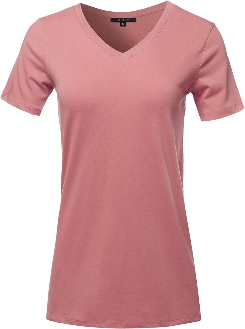 Women's Basic Solid Premium Cotton Short Sleeve V-Neck T Shirt Tee Tops | Amazon (US)