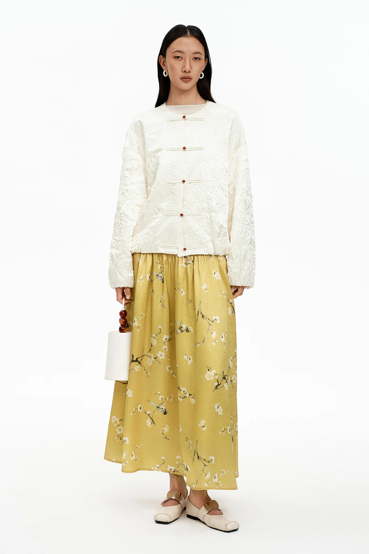 SELFWHO Chinese Style Plum Blossom Print A-line Skirt | SELFWHO