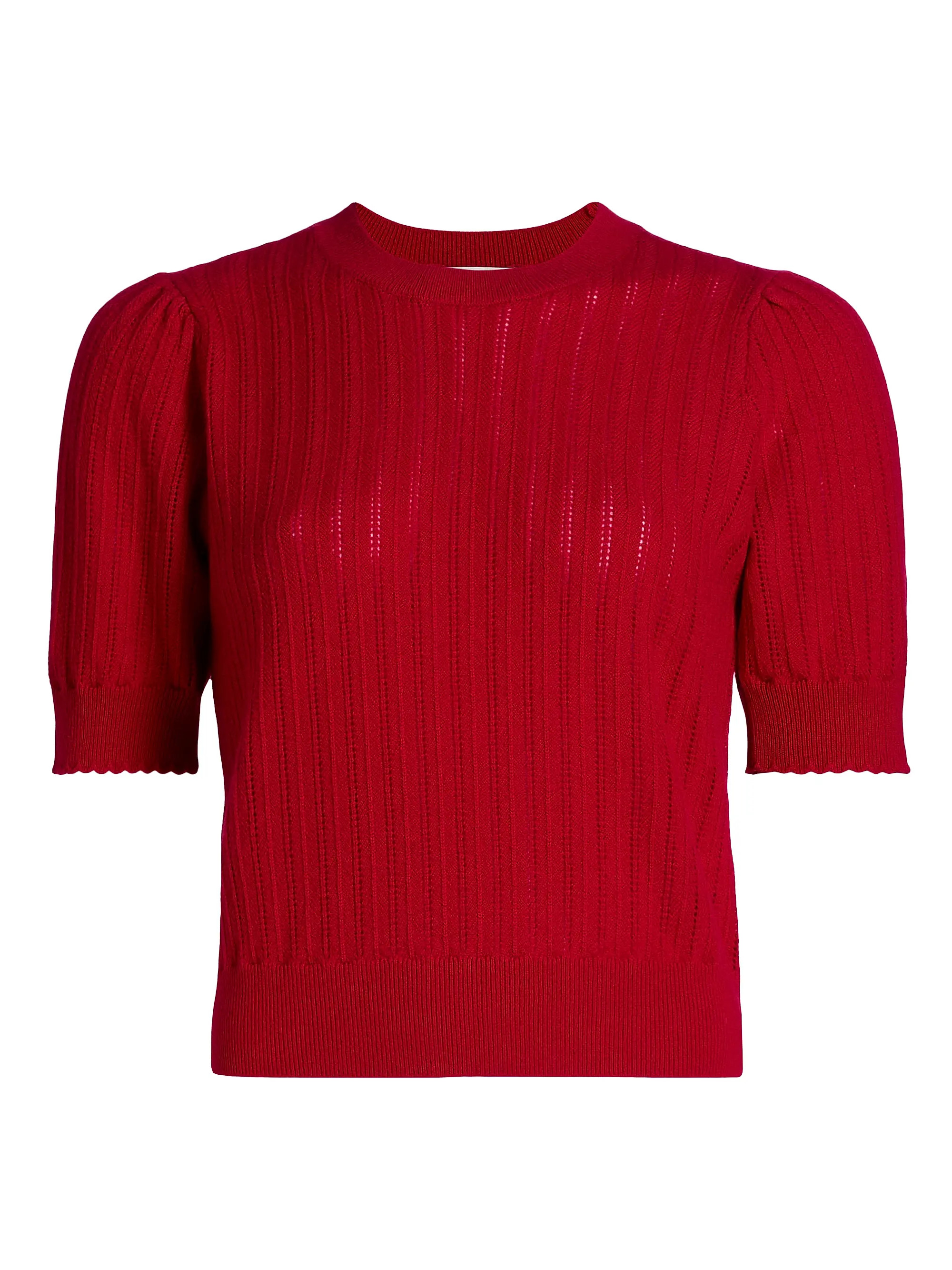 Frame Ladder Pointelle Cashmere Short-Sleeve Sweater | Saks Fifth Avenue | Saks Fifth Avenue