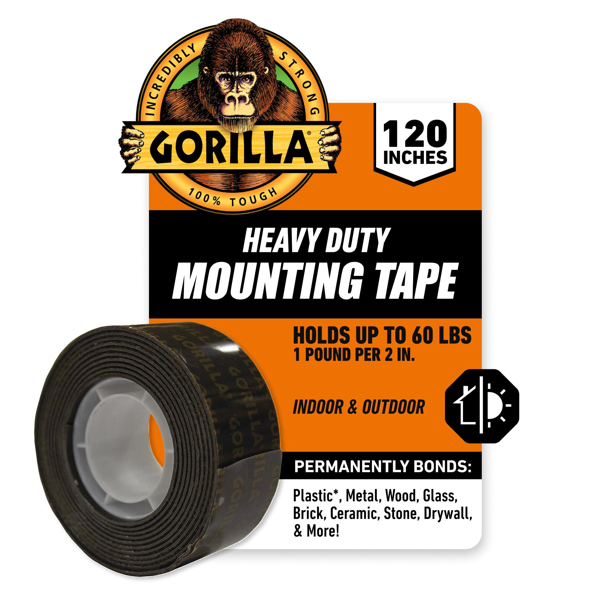 Gorilla Heavy Duty Double Sided Mounting Tape, Black Tape, 1" x 120" (Pack of 1) - Weatherproof f... | Amazon (US)