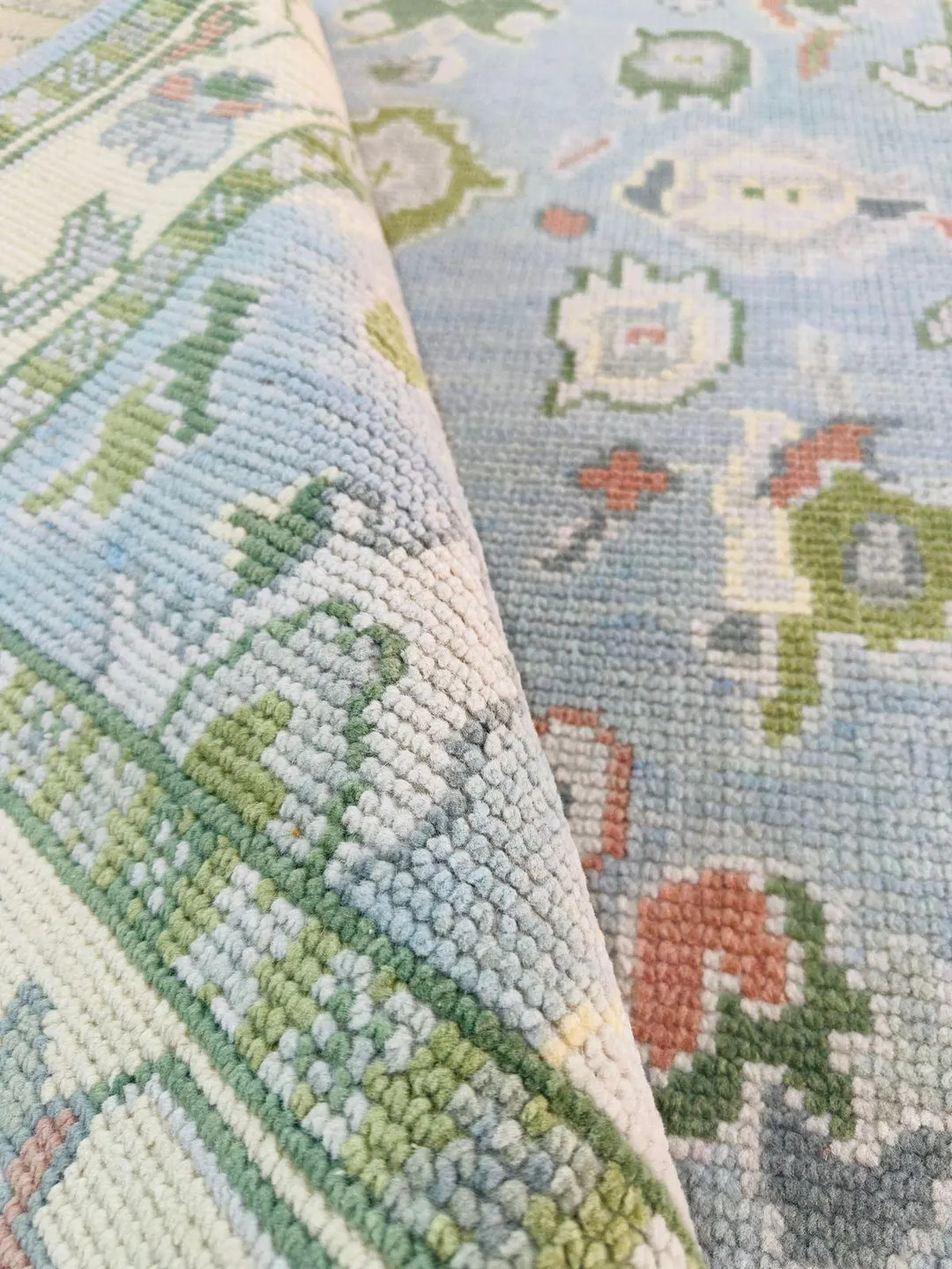 Pastel Blue Green Oushak Rug 8x10 /9x12 Hand Knotted Wool Vintage Area Rug Turkish Design Floral ... | Etsy (US)