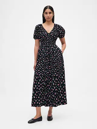 Puff-Sleeve Midi Dress | Gap | Gap (US)