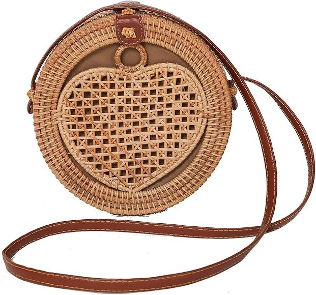 Rattan Bags for Women - Handmade Wicker Woven Purse Handbag Circle Boho Bag Bali | Amazon (US)
