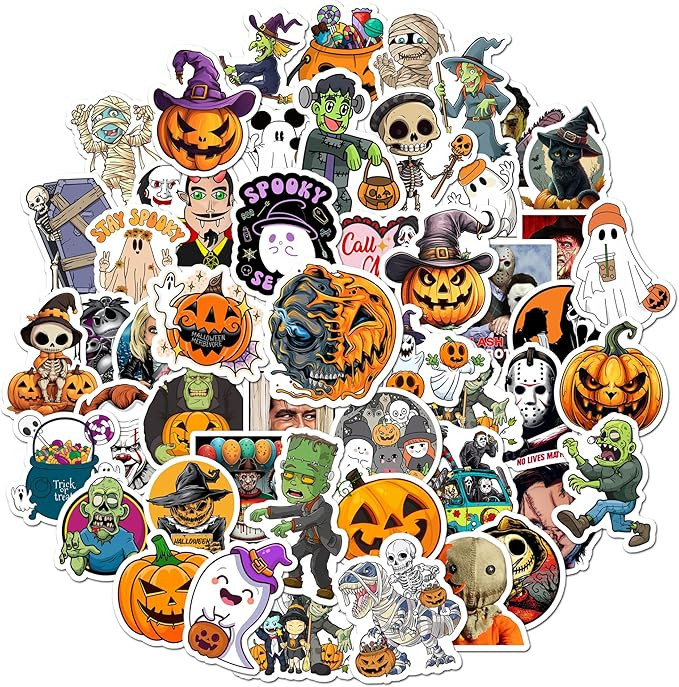 BEATRI Halloween Stickers 50Pcs Cartoon Pumpkin Stickers | Spooky Ghost, Witch & Horror Designs |... | Amazon (US)