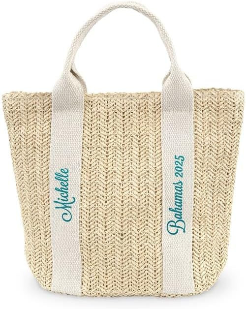 Weddingstar Personalized Extra-Large Cotton Canvas Beach Bag with Hat Holder | Amazon (US)