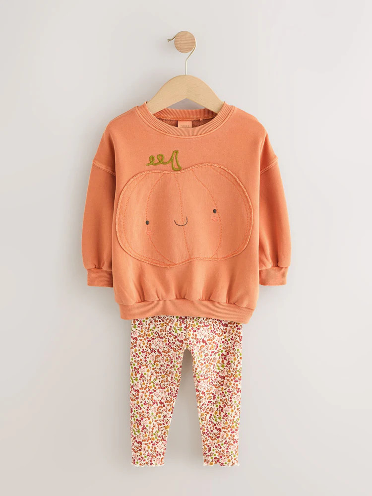 Orange Halloween Pumpkin Sweatshirt & Leggings Set (3mths-7yrs) | Next US