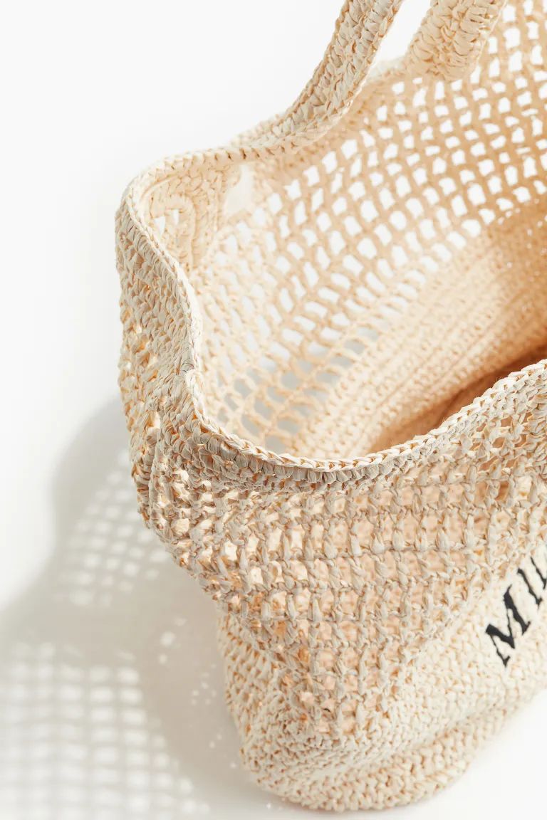 Embroidered Straw Shopper - Light beige - Ladies | H&M US | H&M (US + CA)