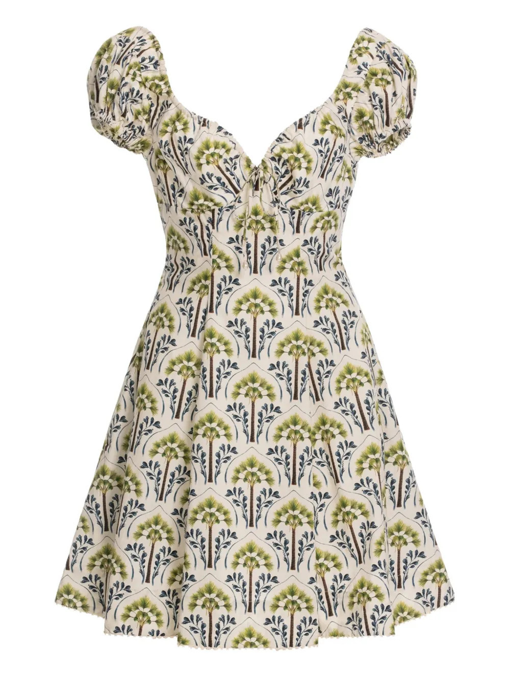 Agua By Agua Bendita Mati Moriche puff-sleeve palm-tree print dress - White | Farfetch Global