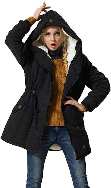 Women's Winter Warm Coat Hoodie Parkas Overcoat Fleece Outwear Jacket with Drawstring | Amazon (US)