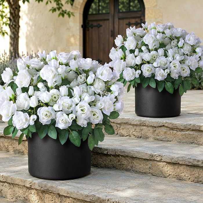 2 Set of Artificial Rose Topiary Trees - Faux Silk Flower Potted Plant, UV Resistant Fake Outdoor... | Amazon (US)
