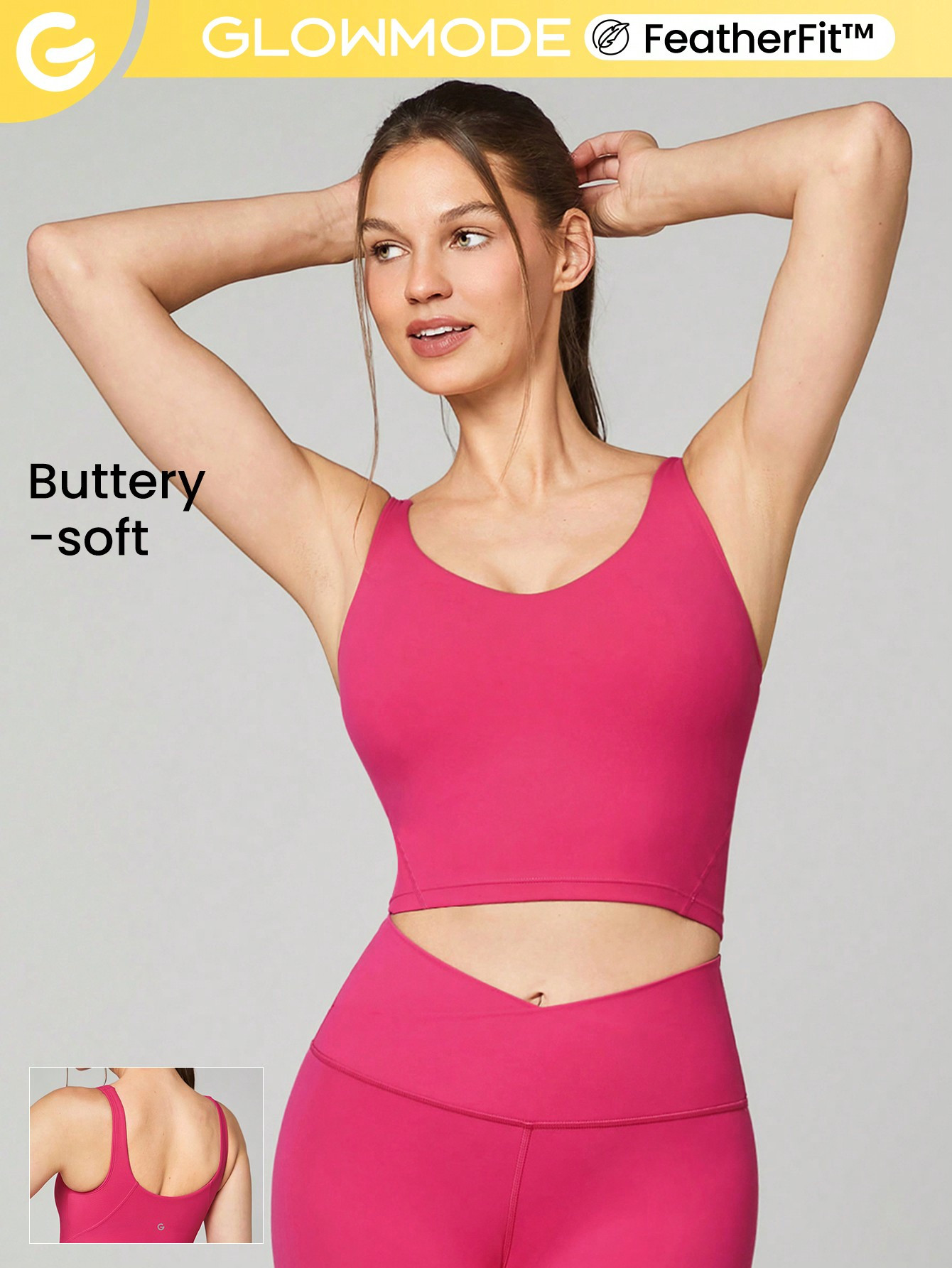 GLOWMODE FeatherFit™ U Back Cropped Active Tank Top Low Impact Yoga Daily | SHEIN