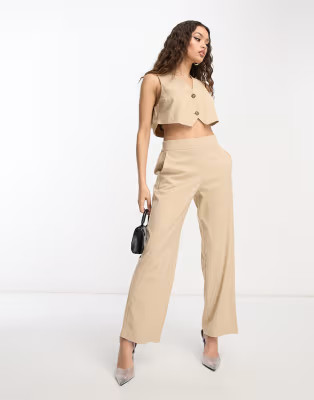 Vero Moda petite pinstripe cropped vest and tailored pants set in crea | ASOS (Global)