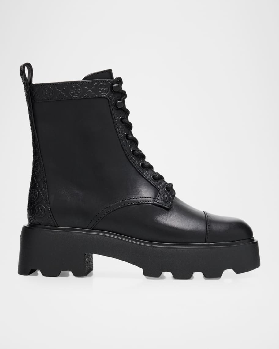 Tory Burch T Monogram Leather Lace-Up Ankle Boots | Neiman Marcus