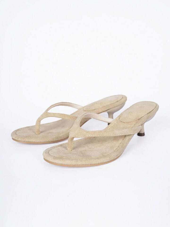 Women's Suede Mid Heel Sandals, Brown Color, Straps Decor Open Toe Flat Heel Slippers, Spring/Sum... | SHEIN