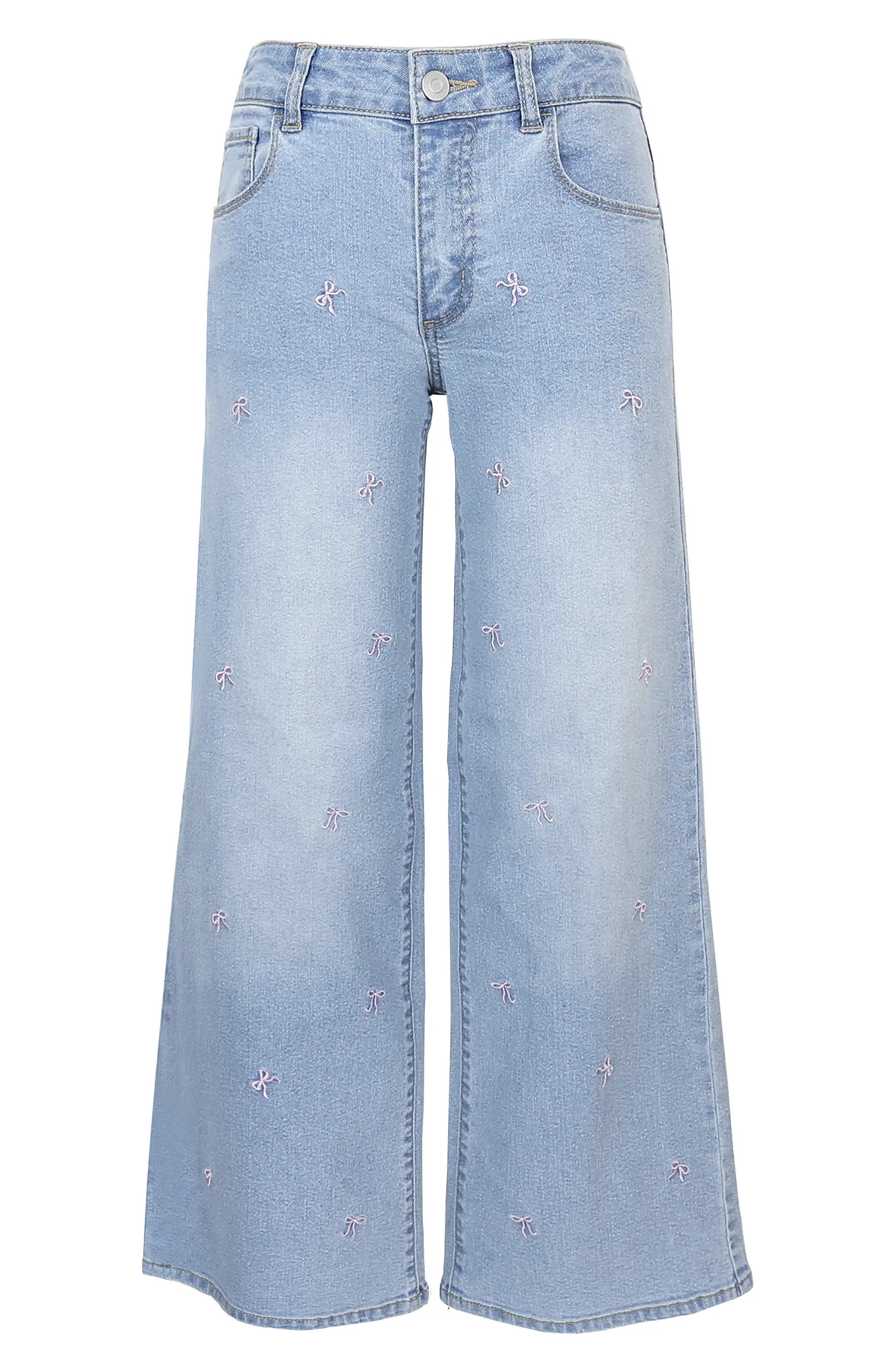Zunie Kids' Bow Embroidered Wide Leg Jeans | Nordstromrack | Nordstrom Rack