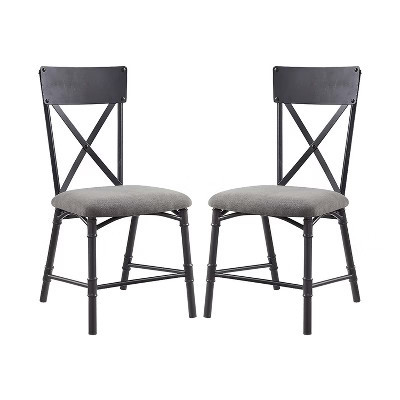 Simple Relax Set of 2 Fabric Upholstered Side Chairs with X-Shape Backrest in Gray and Sandy Black | Target