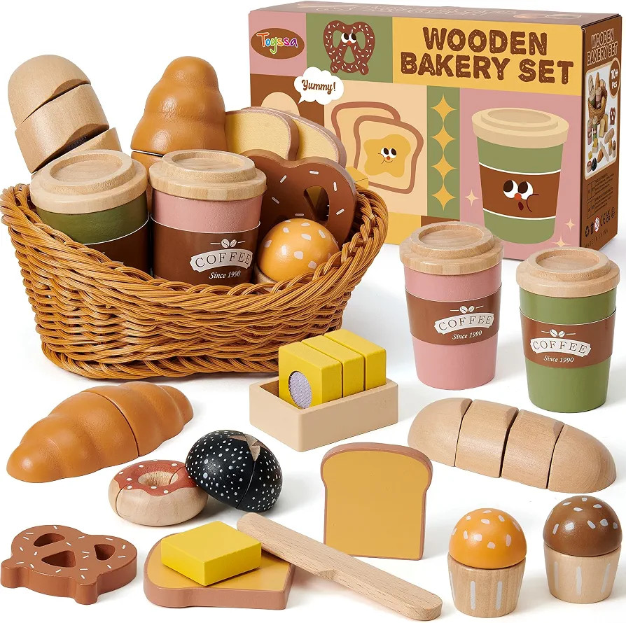 Toyssa Wooden Play Food Sets for Kids Kitchen, Bakery Pretend Play Toy Food for Toddlers 3-5 with... | Amazon (US)