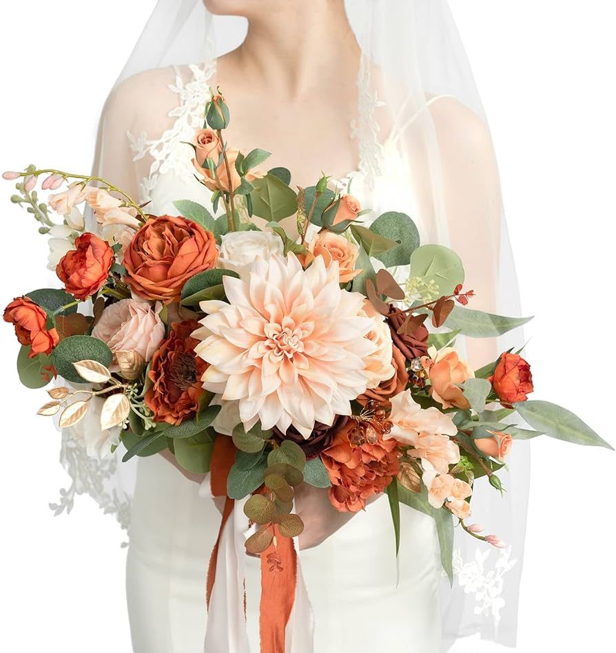 Ling's Moment 15 Inch Terracotta Artificial Flowers Bridal Bouquet, Wedding Bouquet for Bride, fo... | Amazon (US)
