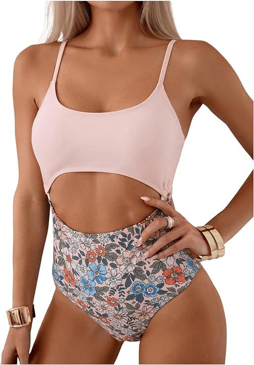 SOLY HUX Women's Floral Print One Piece Swimsuit Cut Out Bathing Suit Monokini | Amazon (US)