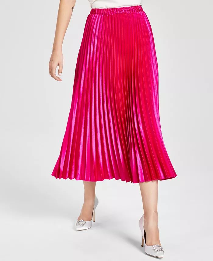 Women's Satin Crepe Pleated Midi Skirt | Macy's