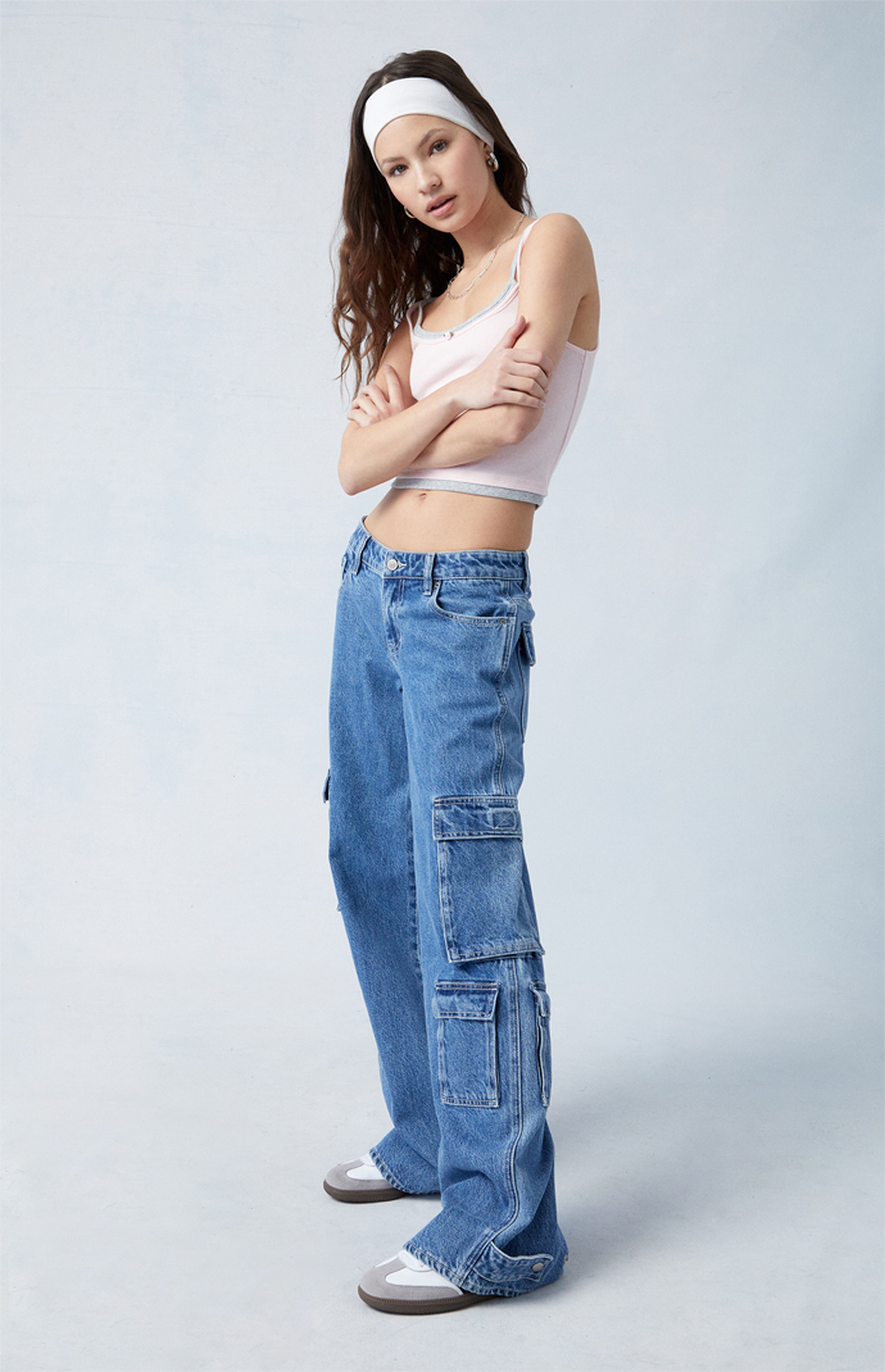 Pacsun Medium Indigo Low Rise Baggy Cargo Jeans | PacSun