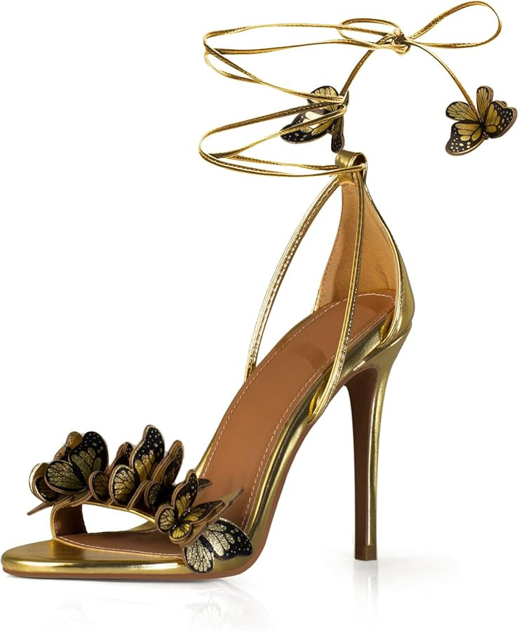 iadore Fashion Women Stiletto High Heel Shoes with Butterfly Decorations Lace up Summer Dress San... | Amazon (US)