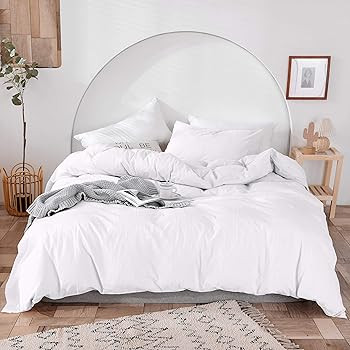 UEU Duvet Cover Set Queen,100% Washed Cotton,3-Piece Bedding Duvet Cover,White Comforter Hotel Co... | Amazon (US)