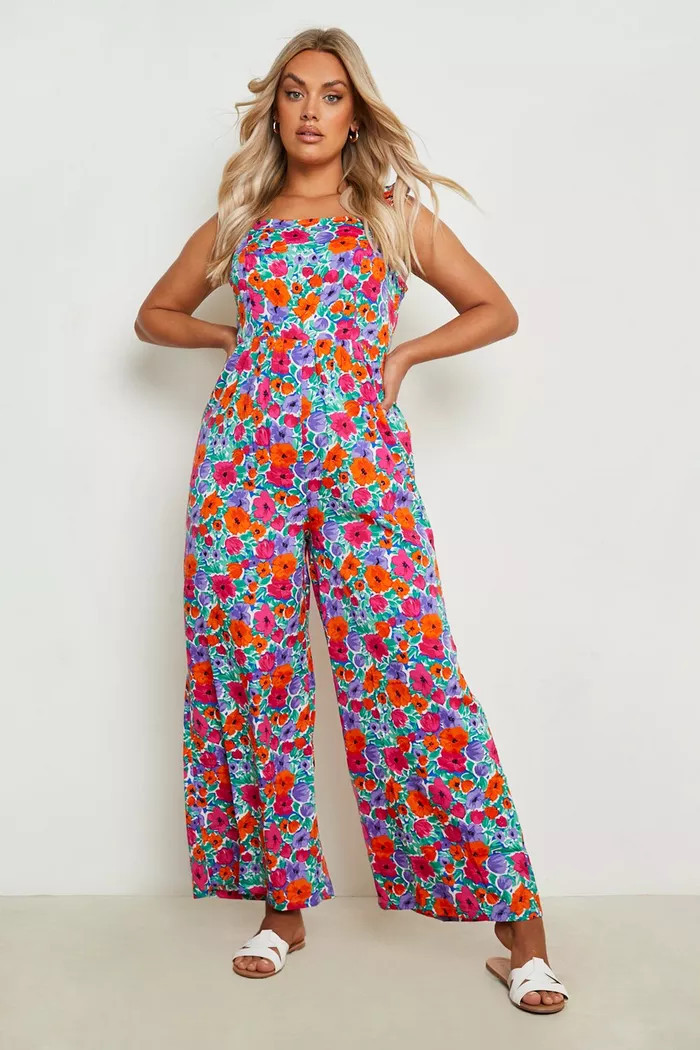 Plus Ruffle Strap Floral Jumpsuit | Boohoo.com (US & CA)
