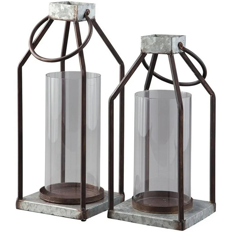 Bowery Hill 2 Piece Metal and Glass Lantern Candle Holder Set | Walmart (US)