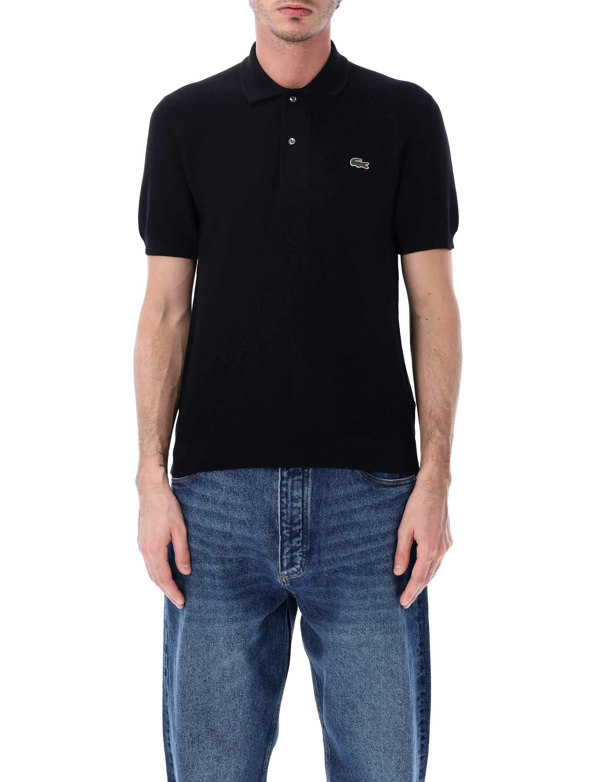 Lacoste Bouclé Knit Polo Classic Fit Black Cotton T-shirt - Men | Italist.com US