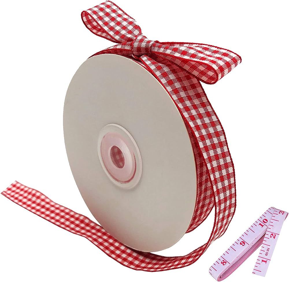 Red and White Gingham Ribbon, 5/8" x 25Yd Roll Picnic Craft Ribbon Red Buffalo Ribbon for Crafts ... | Amazon (US)
