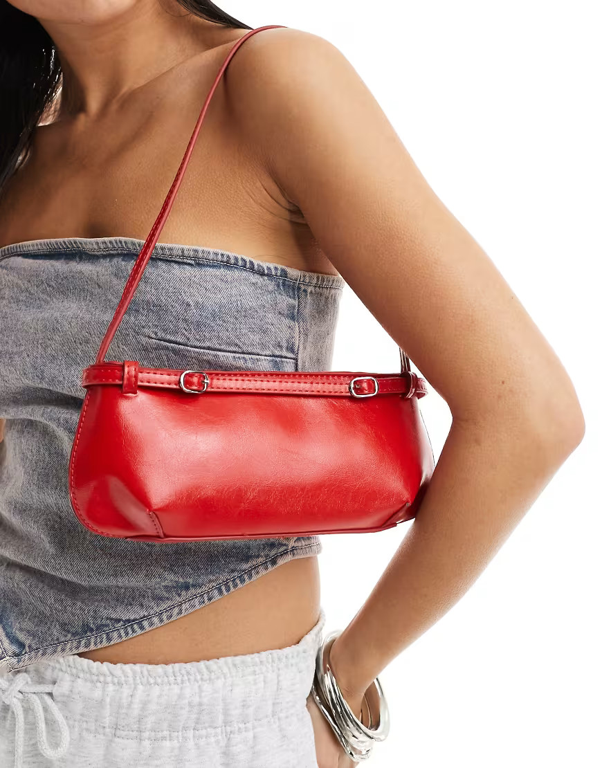 ASOS DESIGN shoulder bag with buckle detail in red | ASOS (Global)