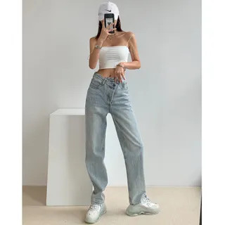Shira - Asymmetric High-Waist Straight-Cut Jeans | YesStyle Global