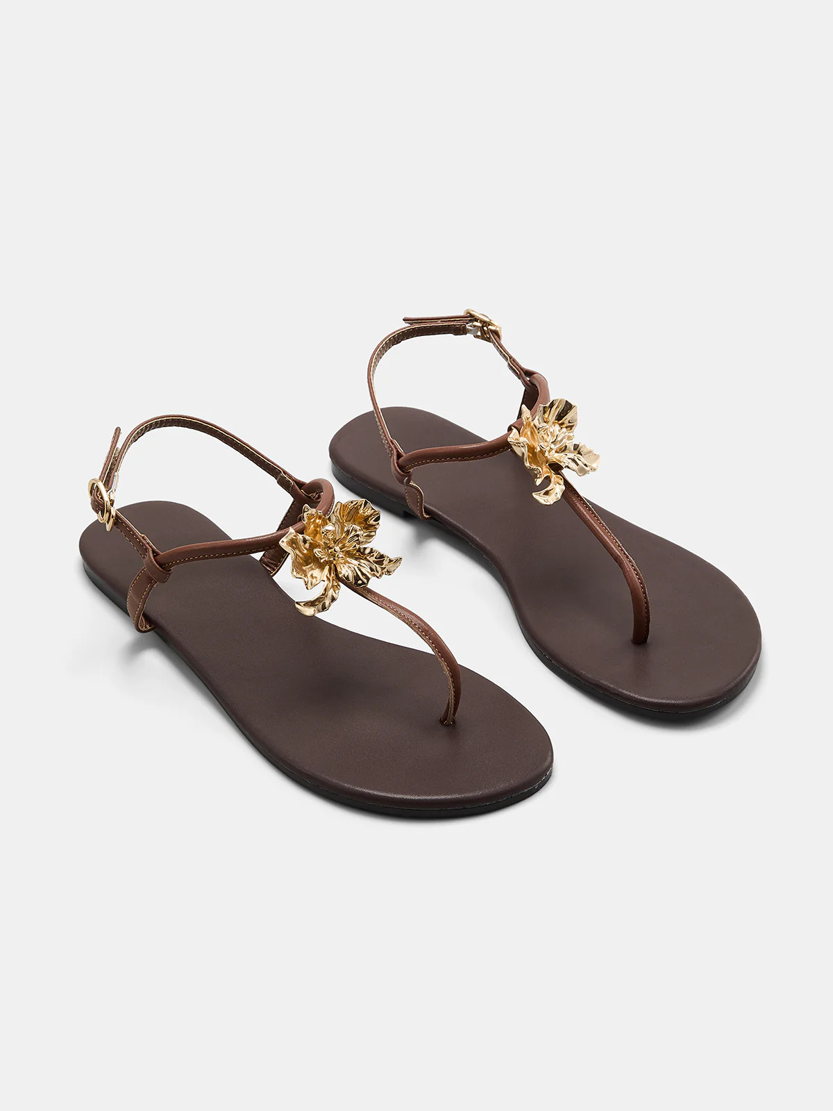 Flower Detail Thong Flat Sandals | Commense