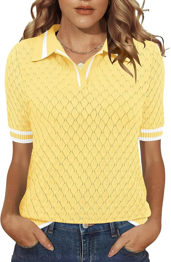 Rapbin Womens Short Sleeve Knit Polo Shirt Summer Spring Lightweight Sweater Top Business Casual | Amazon (US)