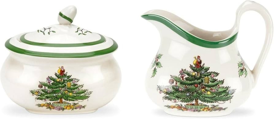 Spode Christmas Tree Sugar & Creamer Set - 16oz Sugar Bowl with Lid & 8oz Creamer - Fine Earthenw... | Amazon (US)