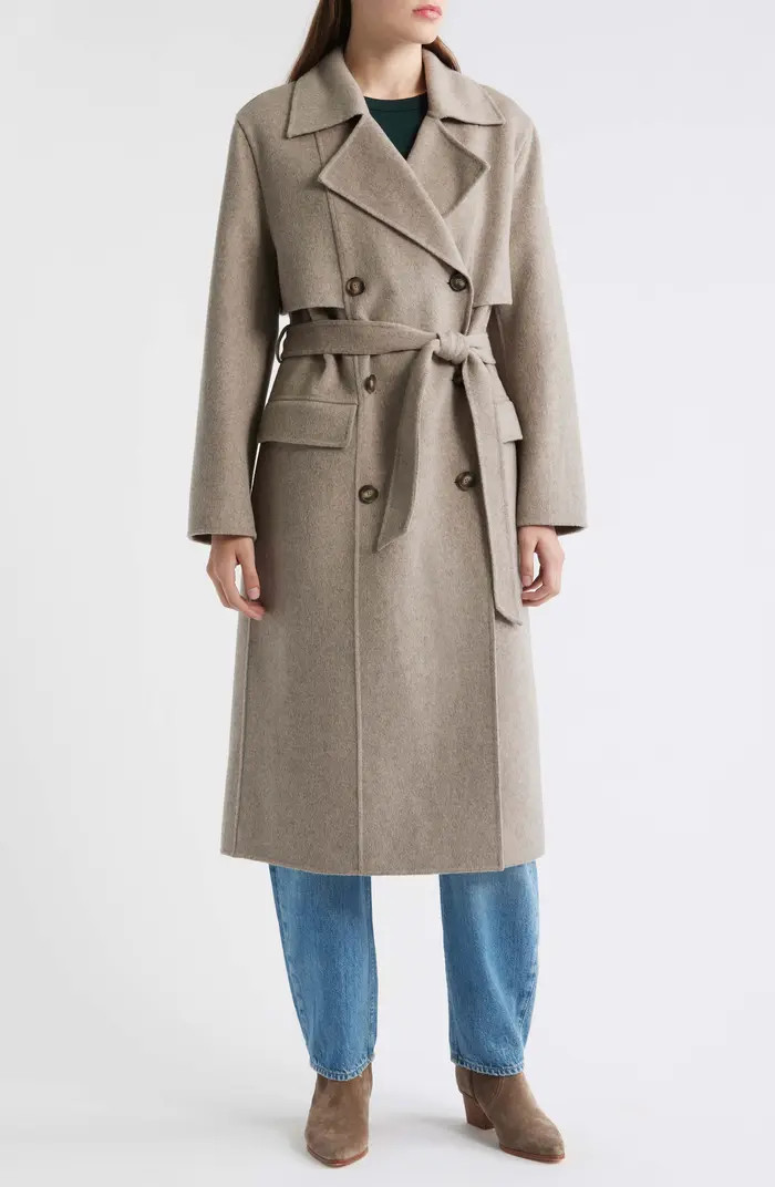 Caspina Belted Double Faced Wool Blend Trench Coat | Nordstrom