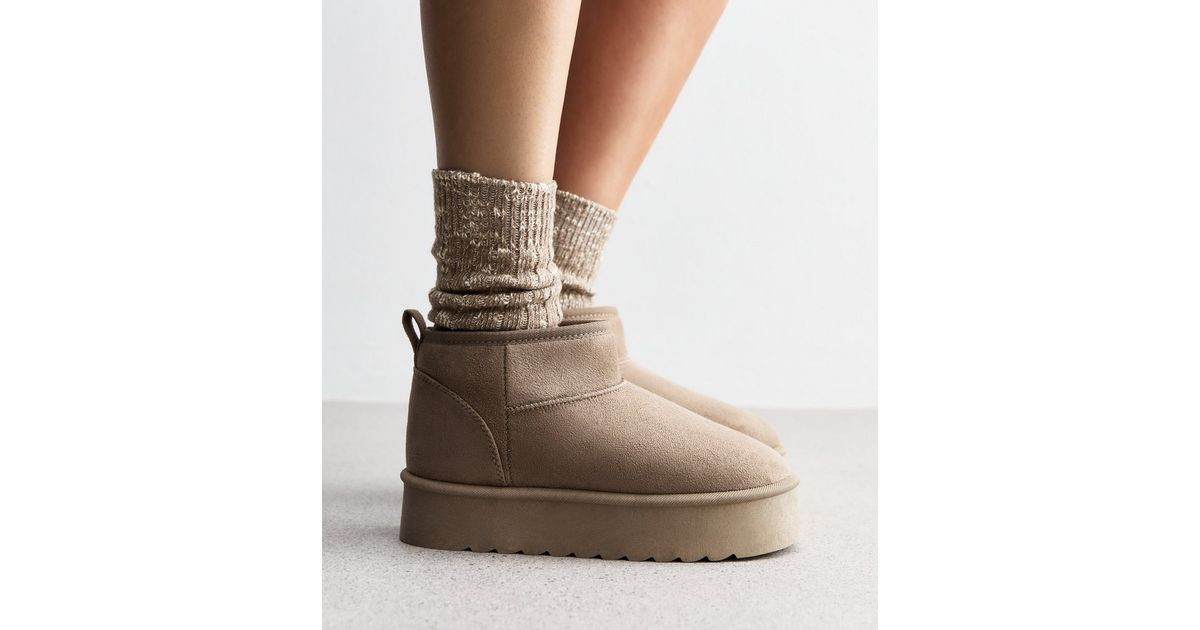 Brown Suedette Faux Fur Lined Chunky Boots
						
						Add to Saved Items
						Remove from Save... | New Look (UK)