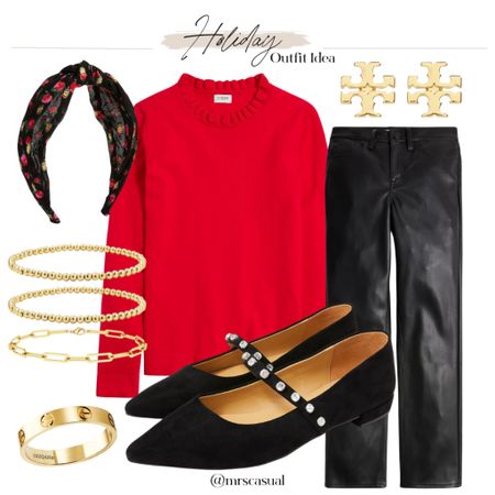 Holiday outfit idea. Faux leather pants red sweater outfit idea ❤️ 

#LTKHoliday #LTKfindsunder50 #LTKSeasonal